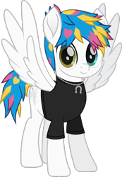 Size: 797x1148 | Tagged: safe, artist:lightningbolt, derpibooru exclusive, pegasus, pony, g4, .svg available, awsten knight, clothes, colored pupils, dyed mane, dyed tail, heterochromia, horseshoes, jewelry, looking at you, male, movie accurate, necklace, ponified, shirt, simple background, smiling, solo, spread wings, stallion, standing, svg, t-shirt, tail, transparent background, vector, waterparks, wings