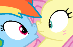 Size: 405x261 | Tagged: safe, artist:jadeharmony, fluttershy, rainbow dash, pegasus, pony, g4, base used, blushing, boop, eyes closed, female, gift art, imminent kissing, kissy face, lesbian, mare, nose to nose, noseboop, pink mane, pink tail, ship:flutterdash, shipping, tail, wings, yellow coat