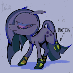 Size: 1080x1080 | Tagged: safe, artist:deviledlobster, marble pie, earth pony, pony, g4, booties, cute, digital art, female, mare, signature, simple background, solo, upset