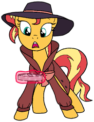 Size: 407x526 | Tagged: safe, artist:noi kincade, sunset shimmer, pony, unicorn, g4, clothes, detective, detective shimmer, fedora, female, hat, magnifying glass, simple background, solo, transparent background, trenchcoat