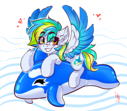 Size: 1600x1400 | Tagged: safe, artist:falafeljake, oc, oc only, pegasus, pony, colored wings, commission, cute, ear fluff, eye clipping through hair, eyebrows, eyebrows visible through hair, heart, looking at you, lying down, ocbetes, pegasus oc, prone, signature, smiling, smiling at you, solo, sparkly eyes, spread wings, wingding eyes, wings