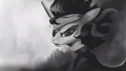 Size: 1920x1080 | Tagged: safe, artist:hierozaki, twilight sparkle, alicorn, pony, g4, bandana, clothes, eyepatch, female, future twilight, grayscale, metal gear, monochrome, solid sparkle, solo