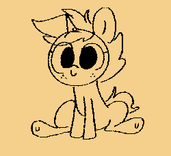 Size: 370x336 | Tagged: safe, artist:nootaz, oc, oc only, oc:nootaz, pony, unicorn, animated, blinking, female, frame by frame, freckles, monochrome, simple background, sitting, sketch, smiling, solo, squigglevision, tail, tan background