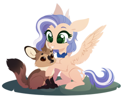 Size: 3000x2391 | Tagged: safe, artist:belka-sempai, oc, oc only, fox, pegasus, pony, bowtie, cute, female, high res, simple background, sitting, solo, transparent background