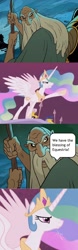 Size: 779x2494 | Tagged: safe, edit, edited screencap, screencap, princess celestia, alicorn, pony, g4, the cutie re-mark, comic, merlin, screencap comic, speech bubble, staff, unicorn warriors eternal