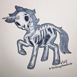 Size: 1280x1280 | Tagged: safe, artist:starsheepsweaters, oc, oc only, pony, unicorn, bone, inktober 2017, simple background, skeleton, traditional art, x-ray picture