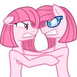 Size: 641x638 | Tagged: safe, artist:alexeigribanov, artist:muhammad yunus, oc, oc only, oc:annisa the good pony, oc:annisa trihapsari, earth pony, pony, angry, base used, female, fight, floppy ears, glasses, gritted teeth, mare, siblings, simple background, teeth, transparent background, twins