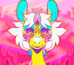 Size: 2720x2394 | Tagged: artist needed, source needed, safe, oc, oc only, pony, unicorn, crying, high res, horn, looking at you, psychedelic, rainbow eyes, solo, trippy, unicorn oc