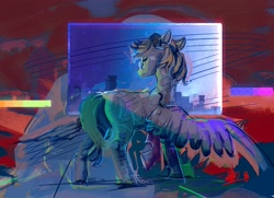 Size: 4000x2895 | Tagged: source needed, safe, artist:alumx, oc, oc only, pegasus, pony, abstract background, glasses, looking at you, looking back, pegasus oc, round glasses, solo, spread wings, wings