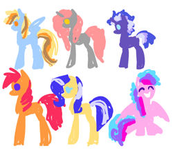 Size: 880x791 | Tagged: safe, alternate version, artist:solixy406, earth pony, pegasus, pony, unicorn, alternate mane six, alternate universe, element of generosity, element of honesty, element of kindness, element of laughter, element of loyalty, element of magic, elements of harmony, simple background, white background