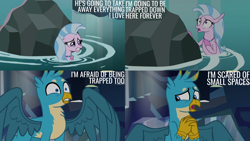 Size: 2000x1125 | Tagged: safe, edit, edited screencap, editor:quoterific, screencap, gallus, silverstream, classical hippogriff, griffon, hippogriff, seapony (g4), g4, what lies beneath, claustrophobia, don't dead open inside, implied claustrophobia, water