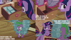 Size: 2000x1125 | Tagged: safe, edit, edited screencap, editor:quoterific, screencap, spike, twilight sparkle, dragon, pony, unicorn, g4, the crystal empire, golden oaks library, unicorn twilight