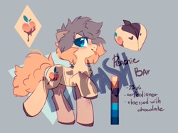 Size: 1340x1004 | Tagged: safe, artist:mirtash, oc, oc only, oc:peachie bar, earth pony, pony, adoptable, butt, chest fluff, earth pony oc, featureless crotch, freckles, heart butt, plot, reference sheet, solo, tongue out