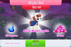 Size: 1266x853 | Tagged: safe, gameloft, nurse neightingale, earth pony, pony, g4, my little pony: magic princess, bundle, clothes, costs real money, english, female, gem, hat, mare, mobile game, numbers, sale, solo, style set, text