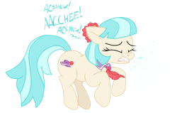 Size: 12000x7648 | Tagged: safe, artist:anyponedrawn, coco pommel, earth pony, pony, g4, absurd resolution, ascot, collar, cute, eyes closed, female, gritted teeth, mare, mucus, nostril flare, nostrils, png, simple background, sneeze cloud, sneezing, sneezing fit, snot, spit, spray, teeth, transparent background