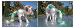 Size: 2125x806 | Tagged: safe, artist:noelle23, photographer:noelle23, pony, robot, robot pony, unicorn, g1, butt, customized toy, horn, irl, outdoors, photo, plot, ponified, robot unicorn attack, solo, tail, tail wrap, toy, tree