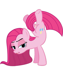 Size: 981x1116 | Tagged: safe, artist:retroponybro, pinkie pie, earth pony, pony, g4, magical mystery cure, base used, butt, female, full body, handstand, long mane, mare, pinkamena diane pie, plot, simple background, solo, three quarter view, transparent background, upside down, vector