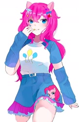 Size: 1080x1671 | Tagged: safe, artist:pekorinko0810, pinkie pie, human, equestria girls, g4, alternate hairstyle, female, human coloration, pale skin, ponied up, simple background, solo, white background