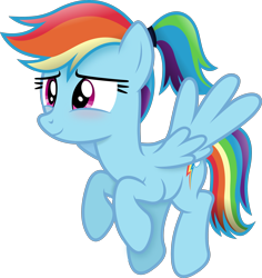 Size: 2590x2738 | Tagged: safe, artist:anime-equestria, rainbow dash, pegasus, pony, g4, alternate hairstyle, blushing, cute, female, flying, high res, mare, ponytail, simple background, smiling, solo, spread wings, transparent background, vector, wings