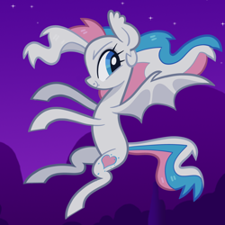 Size: 5000x5000 | Tagged: safe, artist:pilesofmiles, star catcher, bat pony, pegasus, pony, g3, g4, flying, g3 to g4, generation leap, multicolored hair, multicolored mane, multicolored tail, night, solo, tail