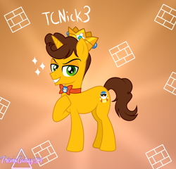 Size: 2100x2013 | Tagged: safe, artist:prismagalaxy514, piplup, pony, unicorn, bowtie, crossover, crown, high res, jewelry, party crashers, pokémon, ponified, princess daisy, regalia, rule 85, solo, super mario bros., tcnick3, youtube, youtuber