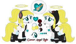 Size: 824x483 | Tagged: safe, artist:angellightyt, oc, oc only, oc:angel light, pegasus, pony, base used, clothes, colored wings, duo, halo, headset, heart, pegasus oc, simple background, smiling, transparent background, two toned wings, wings