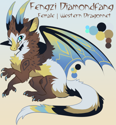 Size: 1569x1683 | Tagged: safe, artist:hioshiru, oc, oc only, oc:fengzi diamondfang, dragon, claws, color palette, dragon wings, female, gradient background, horns, paws, reference sheet, solo, wings