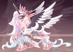 Size: 4359x3122 | Tagged: safe, artist:gkolae, oc, oc only, alicorn, pony, alicorn oc, colored wings, hoof shoes, horn, raised hoof, two toned wings, wings, zoom layer