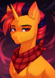 Size: 3000x4290 | Tagged: safe, artist:pesty_skillengton, oc, oc only, oc:selest light, pony, unicorn, bust, eyes open, horn, male, male oc, pony oc, portrait, red eyes, solo, stallion, stallion oc, unicorn oc