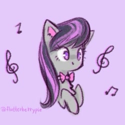 Size: 525x525 | Tagged: safe, artist:flutterberrypie, octavia melody, earth pony, pony, g4, bowtie, chest fluff, cute, ear fluff, female, music notes, rainbow power, rainbow power-ified, simple background, tavibetes, treble clef