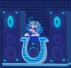 Size: 1440x1368 | Tagged: safe, artist:ariariari.png, dj pon-3, vinyl scratch, pony, unicorn, g4, binary, headphones, open mouth, smiling, solo, speaker, vinyl's glasses