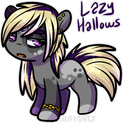 Size: 853x848 | Tagged: safe, artist:sexygoatgod, oc, oc only, oc:lazy hallows, pony, unicorn, bags under eyes, bracelet, chibi, dyed hair, dyed mane, dyed tail, ear piercing, jewelry, piercing, simple background, solo, tail, transparent background