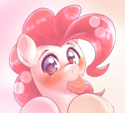 Size: 1990x1806 | Tagged: safe, artist:kurogewapony, pinkie pie, earth pony, pony, g4, blushing, bust, cute, diapinkes, female, heart, looking at you, mare, mouth hold, smiling, smiling at you, solo