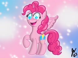 Size: 2160x1620 | Tagged: safe, artist:jesslmc16, pinkie pie, alicorn, pony, g4, alicornified, colored, digital art, female, full body, horn, looking at you, mare, pinkiecorn, princess, princess pinkie pie, procreate app, race swap, raised hoof, signature, smiling, smiling at you, solo, sparkles, wings, xk-class end-of-the-world scenario