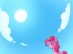 Size: 3072x2264 | Tagged: safe, artist:averysweatyboy, part of a set, pinkie pie, earth pony, pony, g4, cloud, comic, explicit source, female, high res, looking at you, mane, mare, sky, solo, sun, tail