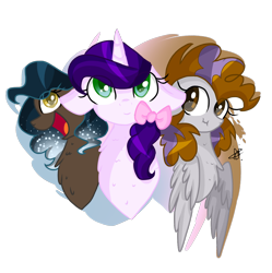 Size: 1450x1453 | Tagged: safe, artist:gallantserver, oc, oc only, oc:gray wings, oc:polar springs, oc:purple palette, earth pony, pegasus, pony, unicorn, female, mare, simple background, transparent background