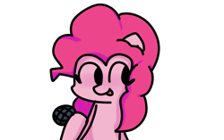 Size: 2552x1606 | Tagged: safe, artist:just loq, pinkie pie, earth pony, pony, g4, blushing, cute, diapinkes, female, friday night funkin', hoof hold, magic showdown, microphone, open mouth, simple background, solo, transparent background, youtube link
