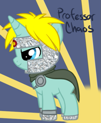 Size: 411x501 | Tagged: safe, artist:fire-girl872, pony, unicorn, 2014, abstract background, butters stotch, colt, foal, looking offscreen, male, ponified, professor chaos, solo, south park
