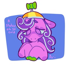 Size: 1037x1073 | Tagged: safe, artist:ariariari.png, screwball, pony, g4, colored hooves, hat, propeller hat, solo, text