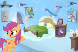 Size: 1280x853 | Tagged: safe, artist:redheadfly, scootaloo, pegasus, pony, g4, bed, butt, older, older scootaloo, plot, scooter, solo, story included