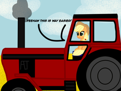 Size: 1600x1200 | Tagged: safe, artist:bright skie, applejack, g4, farm, funny, sit, tractor