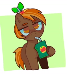Size: 1440x1641 | Tagged: safe, artist:ariariari.png, button mash, earth pony, pony, g4, colt, foal, hat, juice, juice box, male, propeller hat, solo
