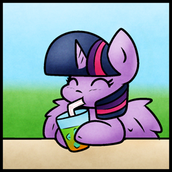 Size: 900x900 | Tagged: safe, artist:zutcha, twilight sparkle, alicorn, pony, g4, cute, drink, drinking, drinking straw, eyes closed, female, glass, hoof hold, mare, solo, twiabetes, twilight sparkle (alicorn)