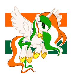 Size: 640x640 | Tagged: safe, artist:diniarvegafinahar, alicorn, pony, female, flying, india, mare, nation ponies, ponified, simple background, solo, white background, wings