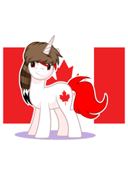 Size: 720x960 | Tagged: safe, artist:diniarvegafinahar, pony, unicorn, canada, flag, hat, male, maple leaf, nation ponies, ponified, simple background, smug, solo, stallion, white background