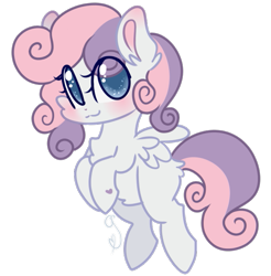 Size: 623x633 | Tagged: safe, artist:cutiesparke, sweetie belle, pegasus, pony, g4, :3, blushing, butt fluff, chest fluff, double mane, ear blush, ear fluff, eye clipping through hair, flying, lightly watermarked, looking up, pegasus sweetie belle, race swap, simple background, smiling, solo, spread wings, transparent background, watermark, wings