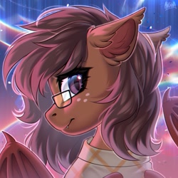 Size: 2000x2000 | Tagged: safe, artist:hakaina, oc, oc only, bat pony, pony, bat pony oc, ear fluff, glasses, high res, solo