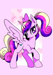 Size: 848x1200 | Tagged: safe, artist:stacy_165cut, princess cadance, alicorn, pony, g4, abstract background, female, mare, ponytail, solo, spread wings, teen princess cadance, wings