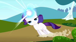 Size: 1280x720 | Tagged: safe, screencap, rarity, pony, unicorn, g4, season 1, the cutie mark chronicles, bored, dragging, female, filly, filly rarity, frown, looking at you, narrowed eyes, rariquest, solo, younger