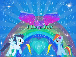 Size: 600x450 | Tagged: safe, artist:loobie1998, rainbow dash, soarin', pegasus, pony, g4, female, male, mare, ship:soarindash, shipping, stallion, straight, wallpaper